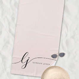Monogram Neutral Modern Elegant Calligraphy Script Strandtuch
