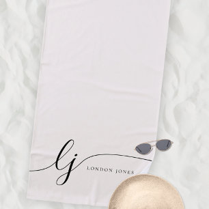 Monogram Neutral Modern Elegant Script Calligraphy Strandtuch