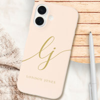Monogram Neutral Modern Minimal Stylish Blush Gold