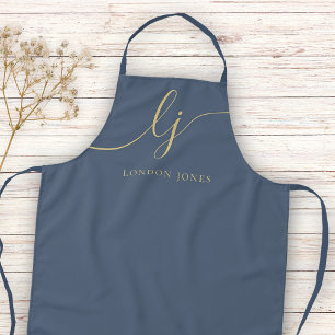 Monogram Neutral Modern Minimal Stylish Navy Gold Schürze