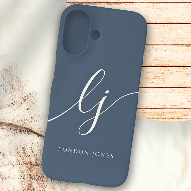 Monogram Neutral Modern Minimalistisch Stylish Nav iPhone 16 Hülle (Von Creator hochgeladen)