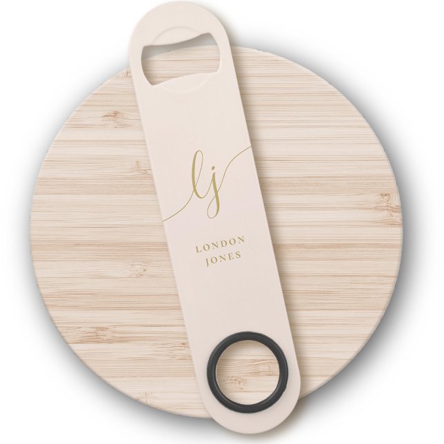 Monogram Neutral Modern Stylish Blush Gold Script Speed Flaschenöffner (Von Creator hochgeladen)