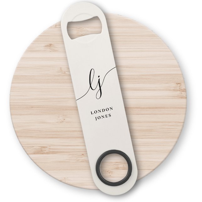Monogram Neutral Modern Stylish Calligraphy Ivory Speed Flaschenöffner (Von Creator hochgeladen)