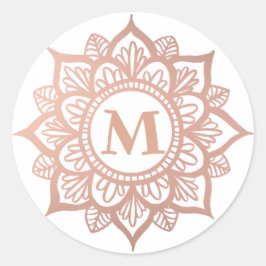 Monogram New Rose Gold Mandala Runder Aufkleber