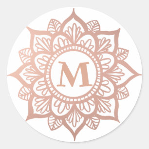Monogram New Rose Gold Mandala Runder Aufkleber