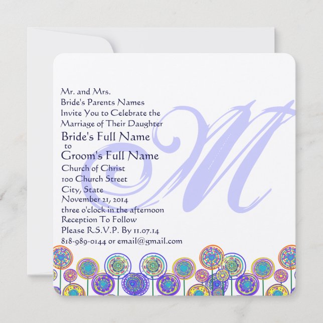 Monogram New Sizes Square Fun Wedding Invitation Einladung (Vorderseite)