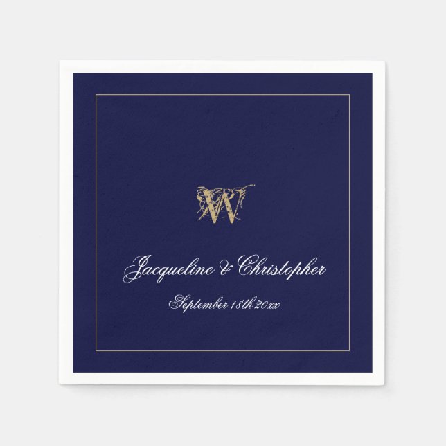 Monogram, New/Wedding Gift, Chic Navy Papier Serviette (Vorderseite)