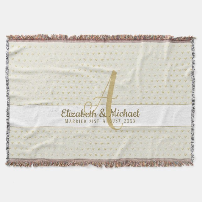 Monogram Newlyweds Wedding Gold Elegante Geschenk Decke (Vorderseite)