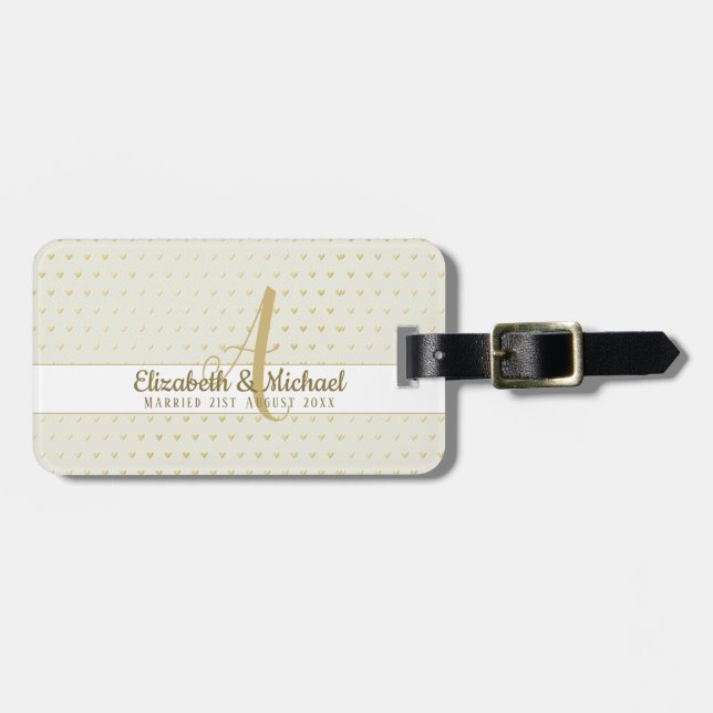 Monogram Newlyweds Wedding Gold Elegante Geschenk Gepäckanhänger (Vorderseite horizontal)