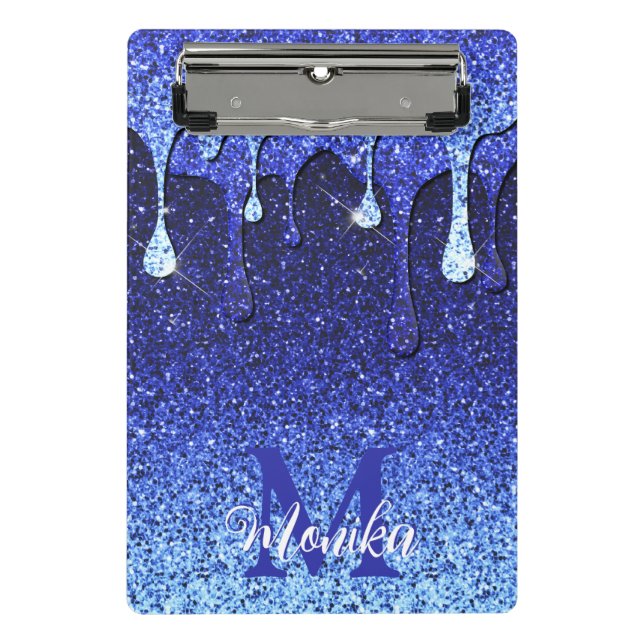 Monogram niedlich Blue Navy Glitzer Tropfen Mini Klemmbrett (Vorderseite)