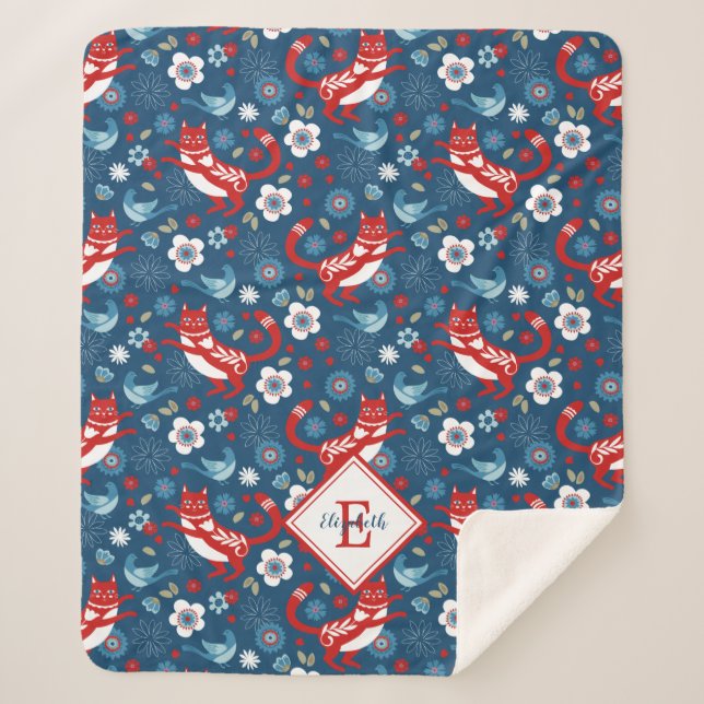 Monogram Niedlich Cat Pattern Sherpa Blanket Sherpadecke (Vorderseite)