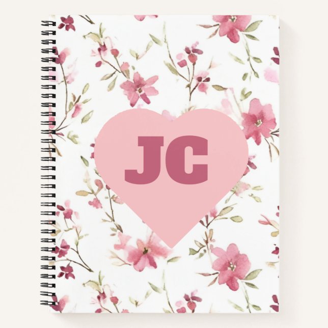 Monogram Niedlich Chic Monogram Pink Floral Shabby Notizbuch (Vorderseite)