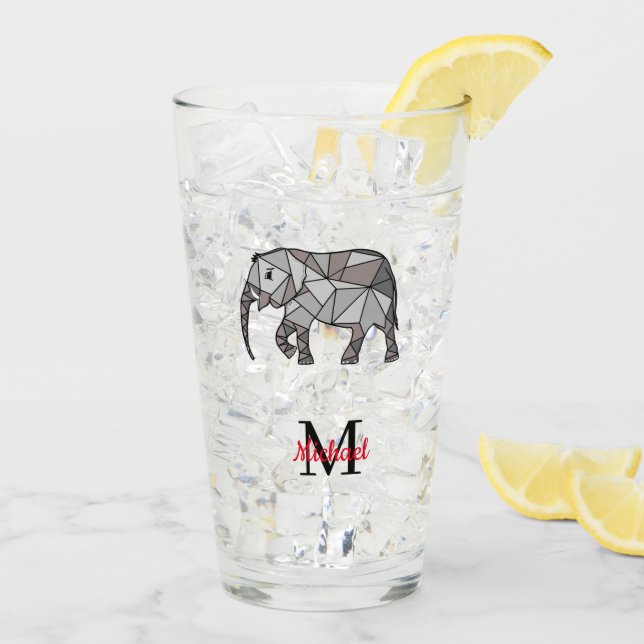 Monogram Niedlich Graphics Elephant Personalisiert Glas (Rückseite Ice)