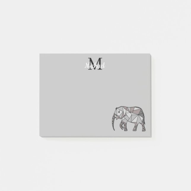 Monogram Niedlich Graphics Elephant Personalisiert Post-it Klebezettel (Vorderseite)