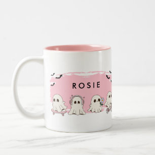 Monogram Niedlich Halloween Pink Ghosts Spooky Tas Zweifarbige Tasse