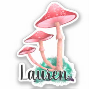 Monogram Niedlich Künstlerisch Trendy Mushroom -  Aufkleber