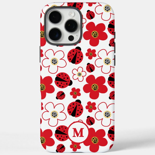 Monogram Niedlich Ladybug Red White Blume Muster iPhone 16 Pro Max Hülle (Rückseite)