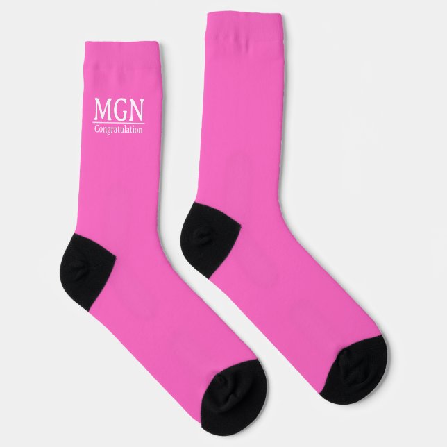Monogram Niedlich lebender rosa Farbblock Abschlus Socken (Rechts)