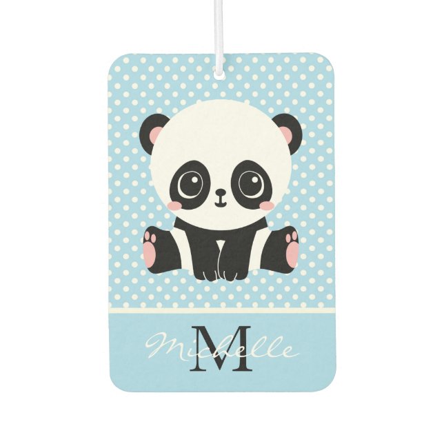 Monogram Niedlich Panda Bär Personalisiert Polka D Autolufterfrischer (Vorderseite)