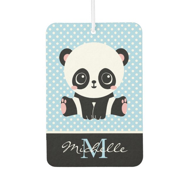 Monogram Niedlich Panda Bär Personalisiert Polka D Autolufterfrischer (Vorderseite)
