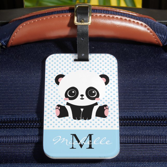 Monogram Niedlich Panda Bär Personalisiert Polka D Gepäckanhänger (Vorderseite Insitu 2)