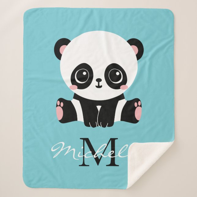 Monogram Niedlich Panda Personalisiert Bubble Gum  Sherpadecke (Vorderseite)