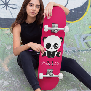 Monogram Niedlich Panda Personalisiert Lila Skateboard