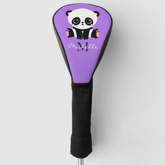 Monogram Niedlich Panda Personalisiert Name Lila Golf Headcover (Vorderseite)