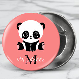 Monogram Niedlich Panda Personalisiert Pink Button