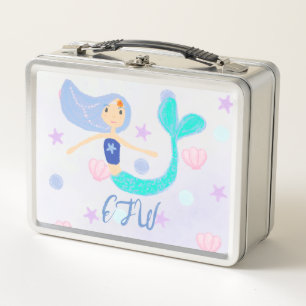 Monogram Niedlich Pastel Periwinkle Mermaid Prince Metall Brotdose
