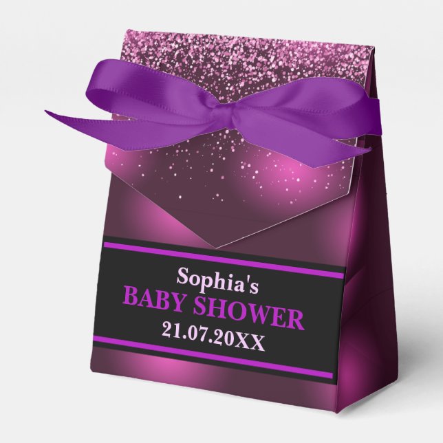 Monogram Niedlich Pink Glitzer Baby Shoower Geschenkschachtel (Vorderseite)