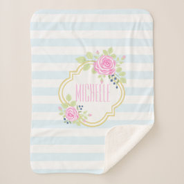 Monogram Niedlich Pink Roses Blueberry Sherpa Blan Sherpadecke