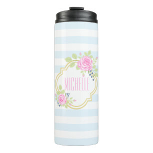 Monogram Niedlich Pink Roses Blueberry Thermal Tum Thermosbecher