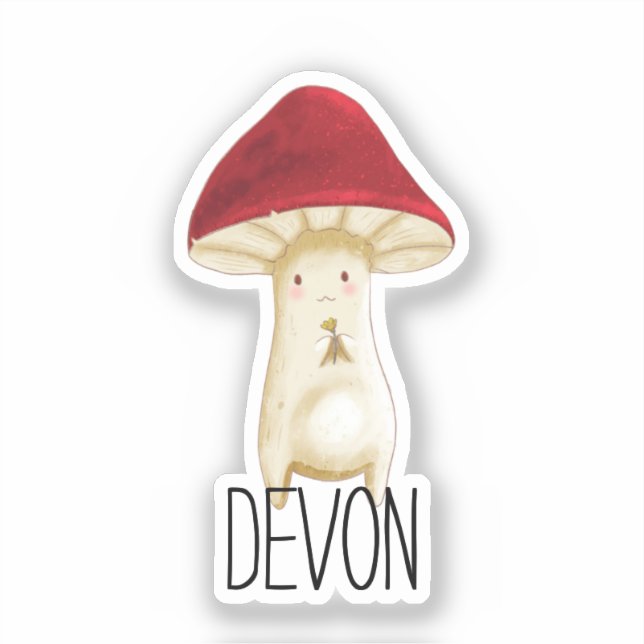 Monogram Niedlich Red Mushroom - Name hinzufügen Aufkleber (Vorderseite)