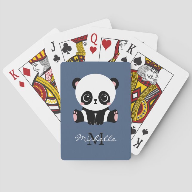 Monogram Niedlich Sitting Panda Personalisiert Blu Spielkarten (Rückseite)