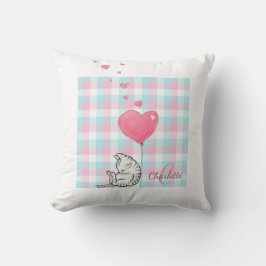 Monogram Niedlich Sleepy Cat Pink Wasserfarbe Kissen