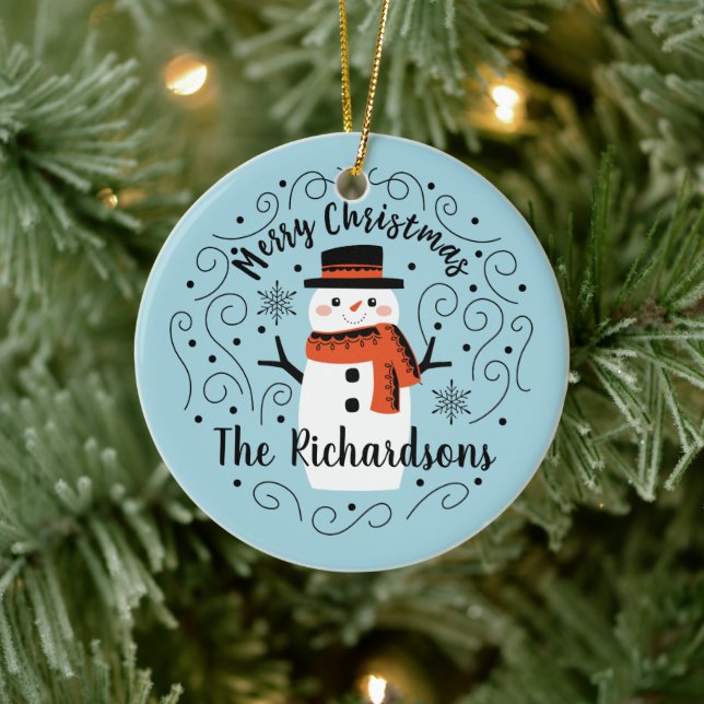 Monogram Niedlich Trendy Snowman Weihnachten Keramik Ornament (Baum)