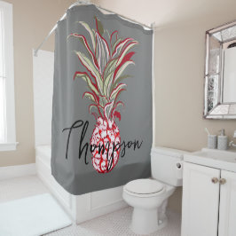 Monogram niedliche Ananas, moderne Schrift grau Duschvorhang