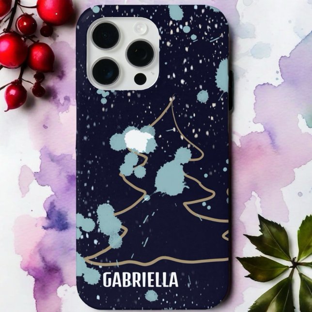 Monogram niedlicher Goldschneebaum Case-Mate iPhone Hülle (Von Creator hochgeladen)