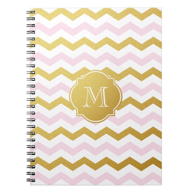 Monogram-Notebook mit Zickzack Muster aus Gold und Notizblock (Vorderseite)