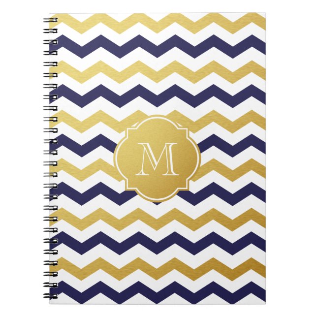 Monogram Notebook mit Zickzack Muster aus Gold und Notizblock (Vorderseite)