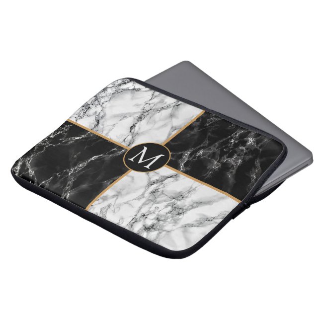 Monogram Notebook Sleeve Schwarz-weißer Karo-Marmo (Vorne Oben)