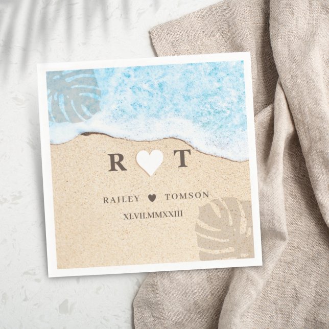 Monogram Numeraler Custom Beach Wedding Cocktail Serviette (Von Creator hochgeladen)