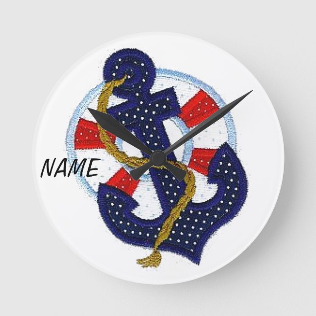 MONOGRAM NURSERY "Sailor" Wall Clock Runde Wanduhr (Vorderseite)