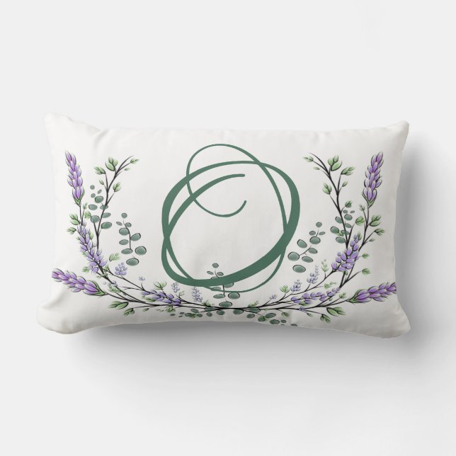 Monogram O, Lavender Eucalyptus watercolor Lendenkissen (Vorderseite)