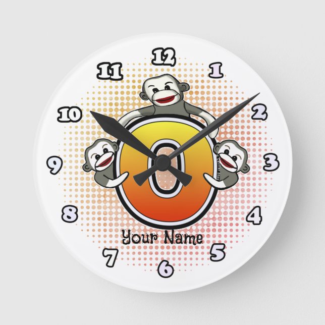 Monogram O Socken Monkey-Uhr Runde Wanduhr (Vorderseite)