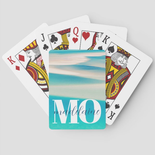Monogram Ocean Beach White Blue Personal Spielkarten (Rückseite)