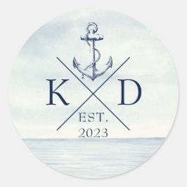 Monogram Ocean Nautical Anchor Runder Aufkleber