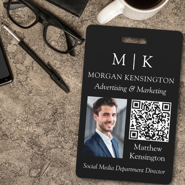 Monogram oder Add Logo Business Black QR Code Foto Ausweis (Edit to Customize text, colors and more)