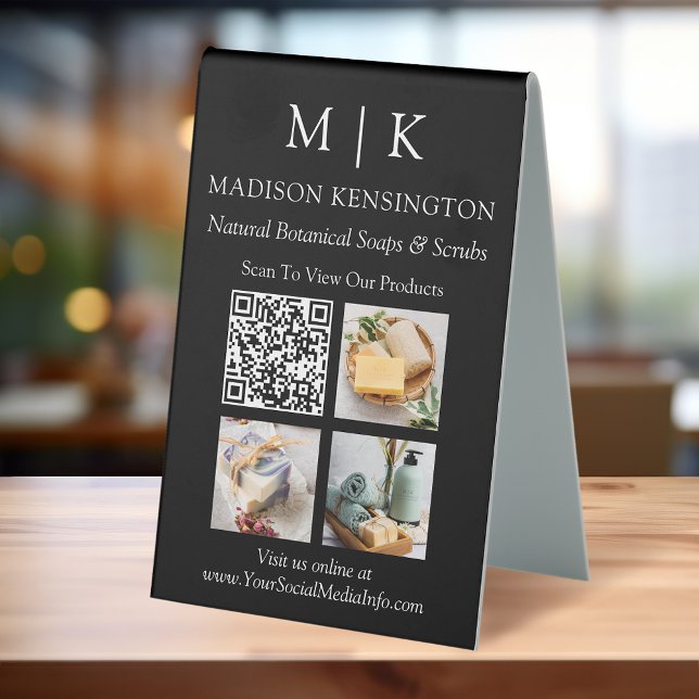 Monogram oder Add-Logo Business QR-Code-Foto schwa Tischaufsteller (Edit to Customize text, colors and more.)